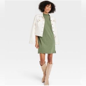 Women's Elbow Sleeve Knit T-Shirt Dress Universal Thread Green XS